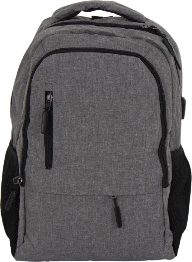 Ryggsekk med USB-A kabel - Grå datasekk for 15" laptop - 48x33x18 cm