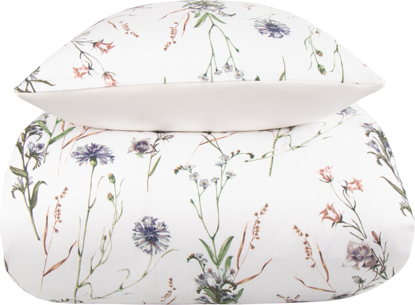 Sengetøy 140x200 cm - Vendbart design i 100% bomullssateng - Corn Flower white - Sengesett fra By Night
