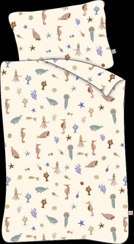 Sengetøy til junior 115x135 cm - Hvit med undervannsmotiver - Sengesett i 100% bomull