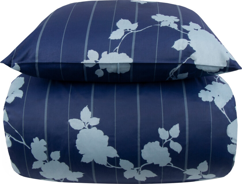 Sengetøy 140x220 cm - 100 % bomullssateng - Rosenbloom blått blomstrete sengetøy - Ekstra mykt sengesett fra By Borg