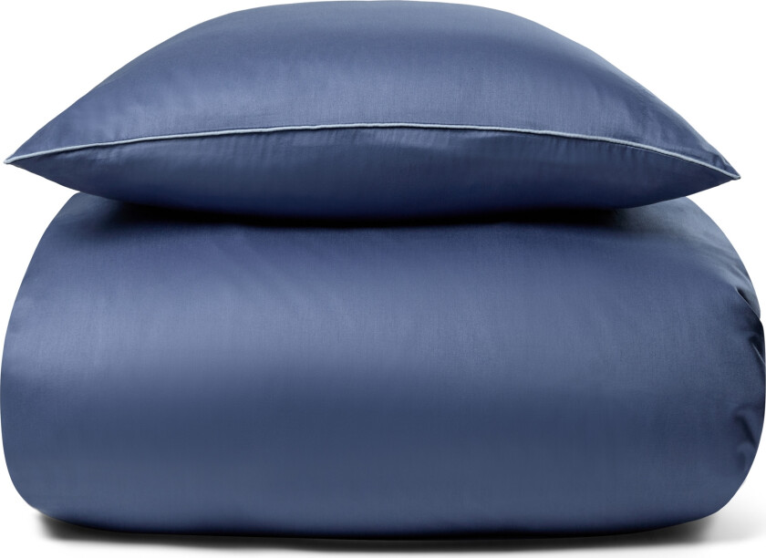 Sengetøy 200x220 cm - 100% bomullssateng - Solid blått sengetøy med pipingkant - Ekstra mykt sengesett fra By Borg