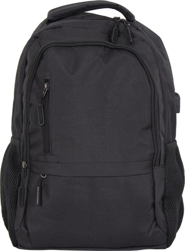 Ryggsekk med USB-A kabel - Svart datasekk for 15" laptop - 48x33x18 cm