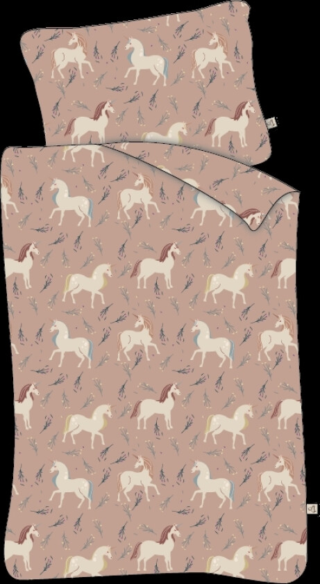 Juniorsengetøy 115x135 cm - Lyserosa med enhjørninger - Sengesett i 100% bomull