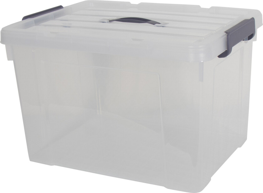 Oppbevaringskasse - 50 liter - Praktisk oppbevaringsboks med tettsluttende lokk - Gjennomsiktig plastkasse
