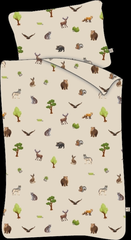Sengetøy til baby 70x100 cm - Rosa med skogens dyr - Sengesett i 100% bomull