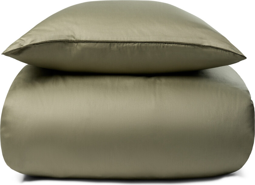 Sengetøy 200x220 cm - 100% bomullssateng - Solid grønt sengetøy med pipingkant - Ekstra mykt sengesett fra By Borg