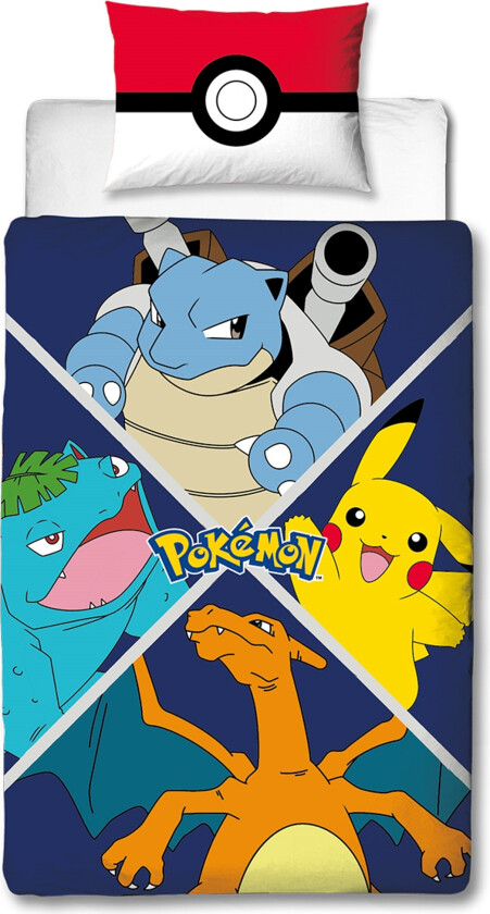 Pokemon sengetøy - 140x200 cm - Pikachu 2 i 1 sengesett - 100% bomull