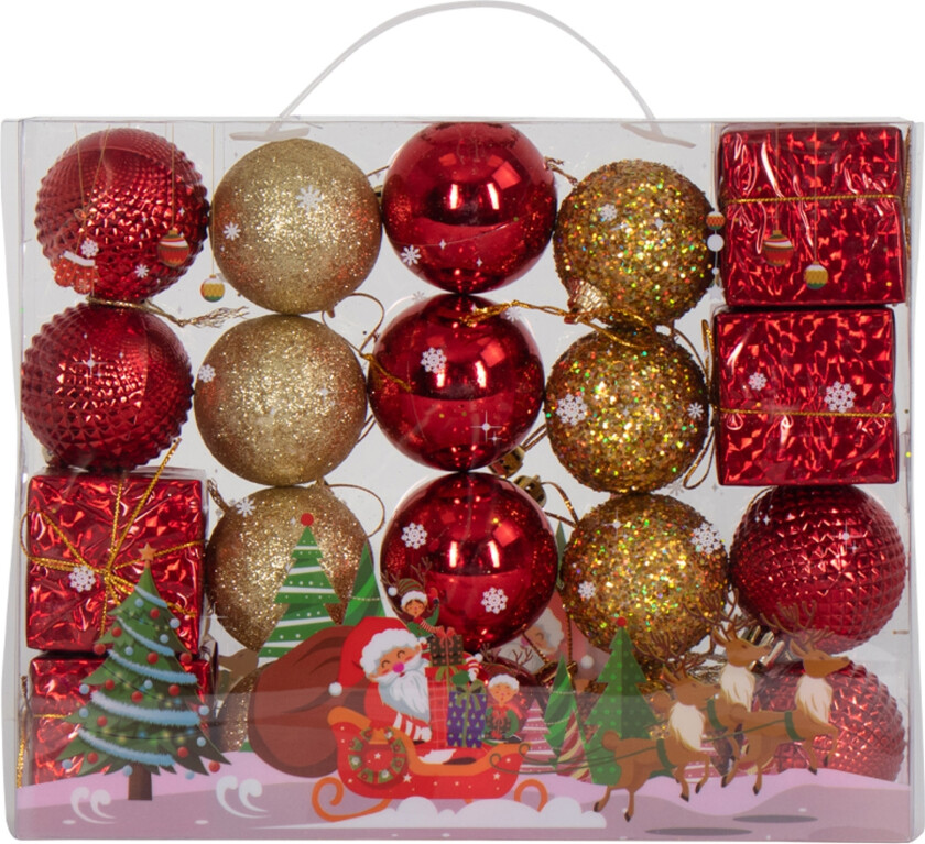 Julekuler - 20 stk. Røde og gullfargede - 5 cm i diameter - Vakre juletrekuler og gaver