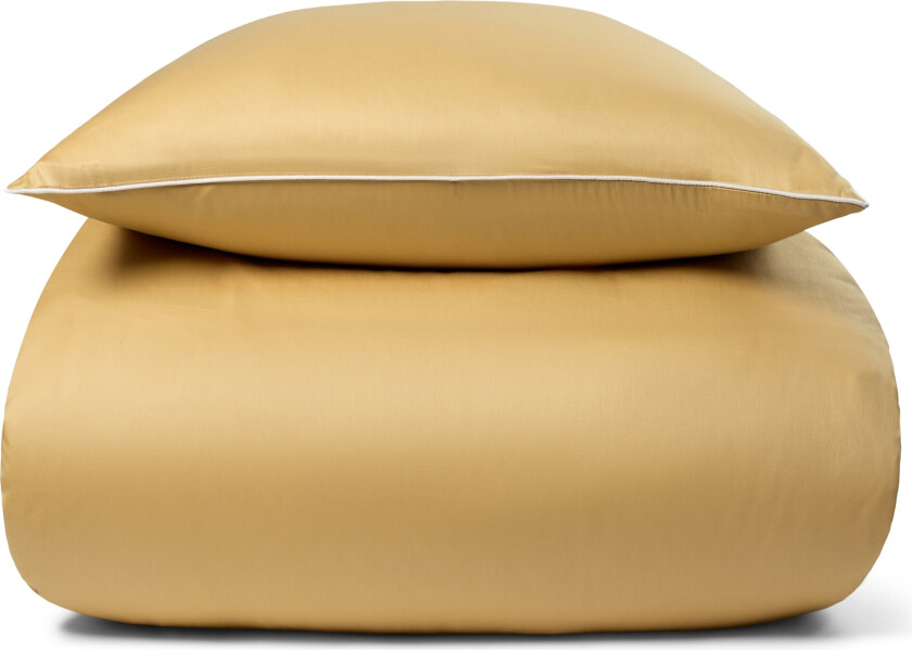 Sengetøy 140x200 cm - 100 % bomullssateng - Solid gult sengetøy med pipingkant - Ekstra mykt sengesett fra By Borg