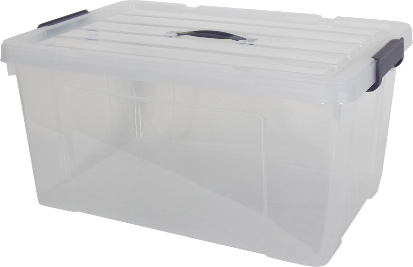 Oppbevaringskasse - 70 Liter - Praktisk oppbevaringsboks med tettsluttende lokk - Gjennomsiktig plastkasse
