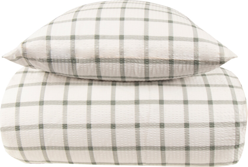 King size kreppet sengetøy 240x220 cm - Check green kreppet sengetøy - By Night sengesett for dobbeltdyne