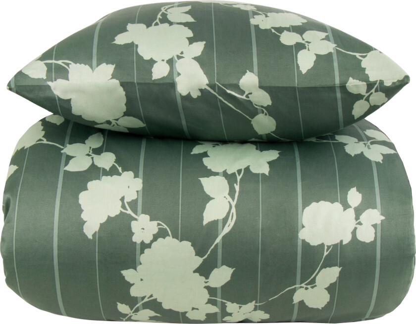 Sengetøy 200x220 cm - 100% bomullssateng - Rosenbloom grønt blomstrete sengetøy - Ekstra mykt sengesett fra By Borg