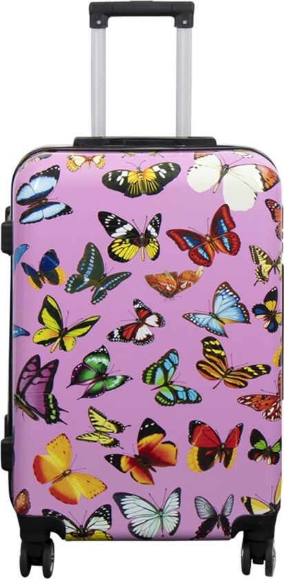 Koffert - hardcase koffert - Str. Medium - koffert med motiv - rosa med sommerfugltrykk - eksklusiv lettvekt reisekoffert