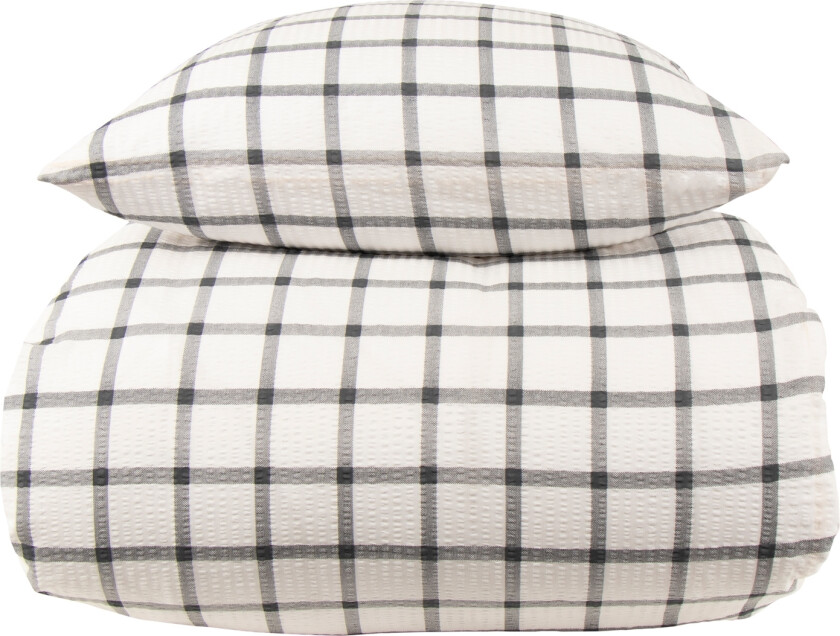 Kreppet sengetøy dobbeltdyne 200x200 cm - Rutet grått sengesett i krepp - By Night sengetøy