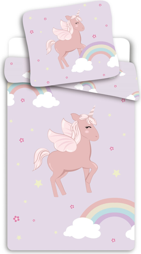 Sengetøy til junior 100x140 cm - Enhjørning - Sengesett med enhjørningmotiv - 2 i 1 design - 100% bomull