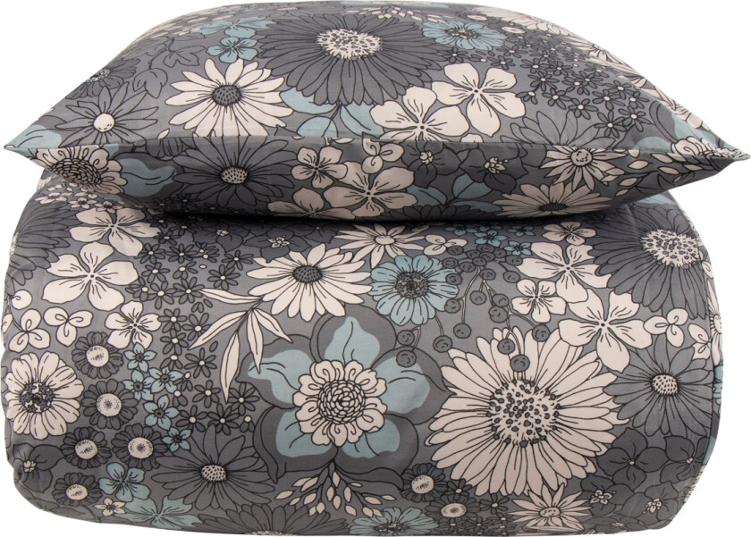 Dobbelt sengetøy 200x220 cm - Svart blomstret sengesett - Borg Living dobbelt dynebetræk i polycotton