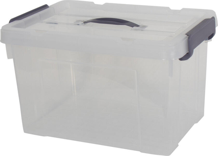 Oppbevaringskasse - 20 liter - Praktisk oppbevaringsboks med tettsittende lokk - Transparent plastkasse