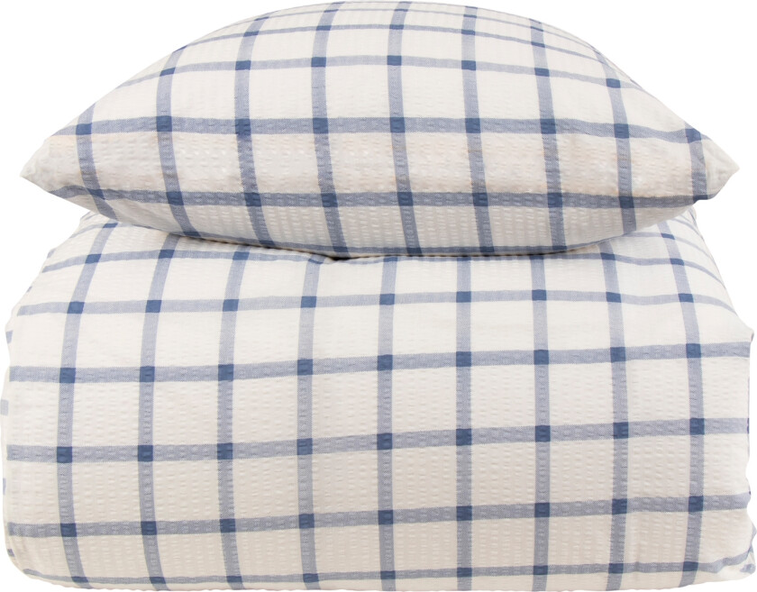 Kreppet sengetøy 140x220 cm - Check blue sengesett 100% bomullskrepp - By Night sengetøy