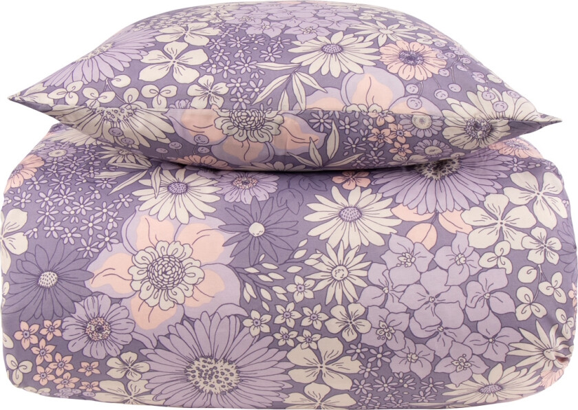 Dobbelt sengetøy 200x220 cm - Lilla blomstret sengesett - Borg living dobbelt dynetrekk i polycotton