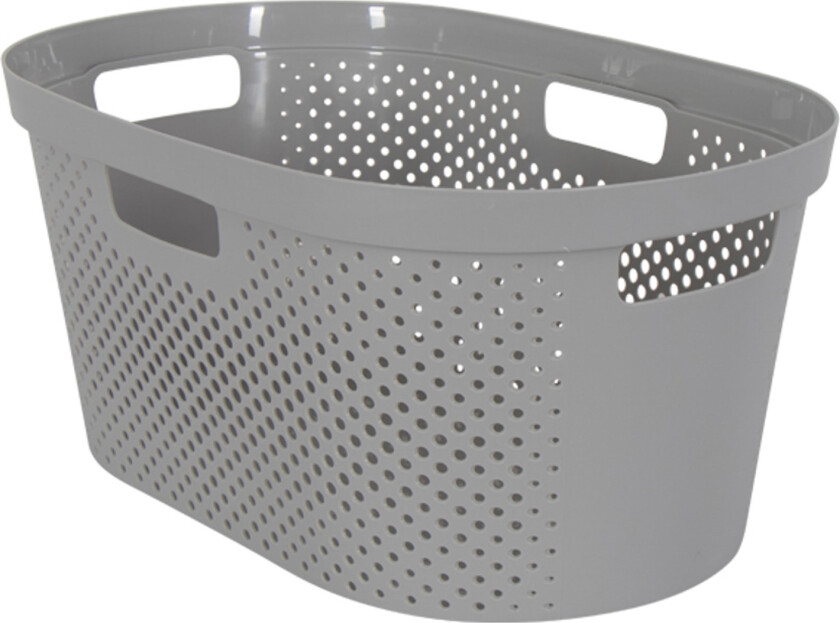 Skittentøyskurv - 57x38x26 cm - Grå kurv med praktiske bærehåndtak - 40L