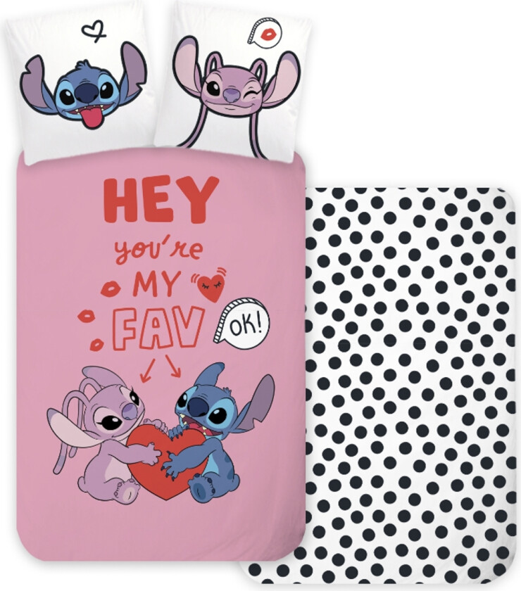 Stitch sengetøy - 100x140 cm - Lilo og Angel sengesett - 100% sengetøy i bomull