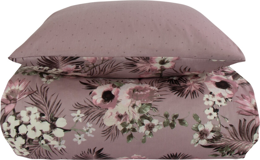 Sengetøy dobbeltdyne - 200x220 cm - Vendbart design i 100% bomullssateng - Flowers & Dots lavendel - Sengesett fra By Night