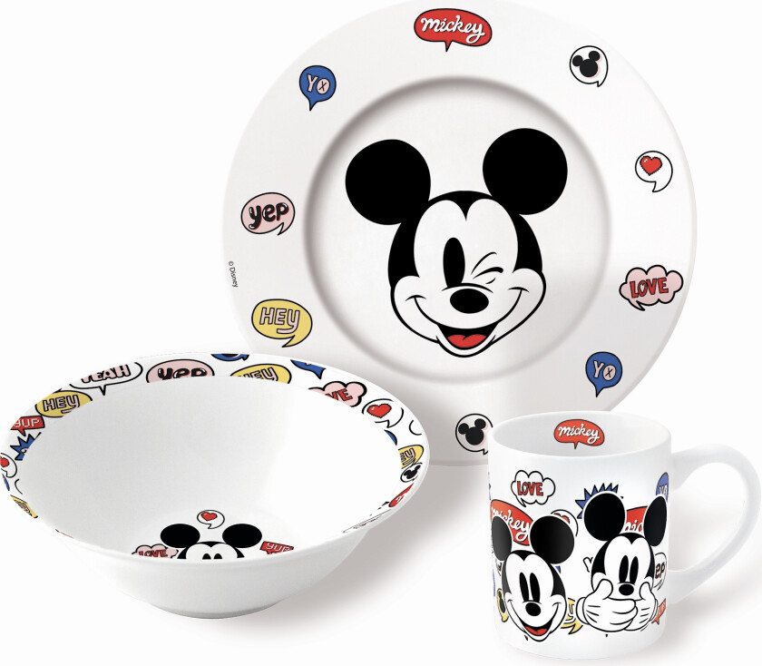 Mikke barneservise i keramikk - Spisesett i 3 deler til barn - Disney Mikke Mus