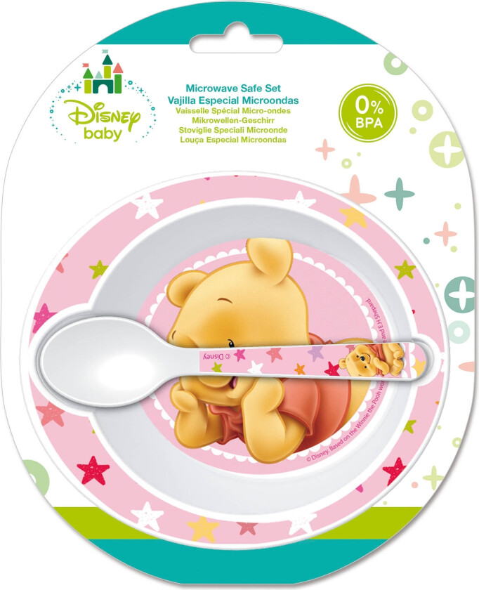 Ole Brumm i rosa barneservise - Spisesett i 2 deler til barn - Ole Brumm