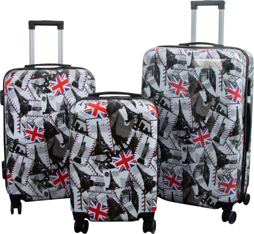 Koffertsett - 3 stk. - Koffert med motiv - London og Paris - Hardcase lettvektskoffert med 4 hjul