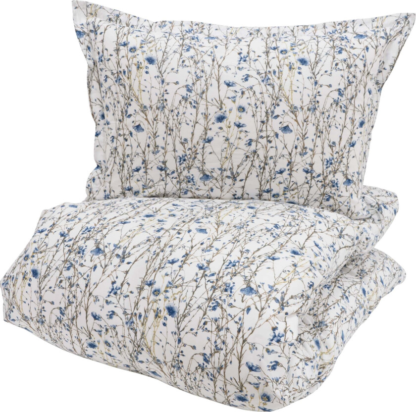 sengetøy - 100% bomulls sengesett - 140x220 cm - Linnea Blå - blomstrete sengetøy