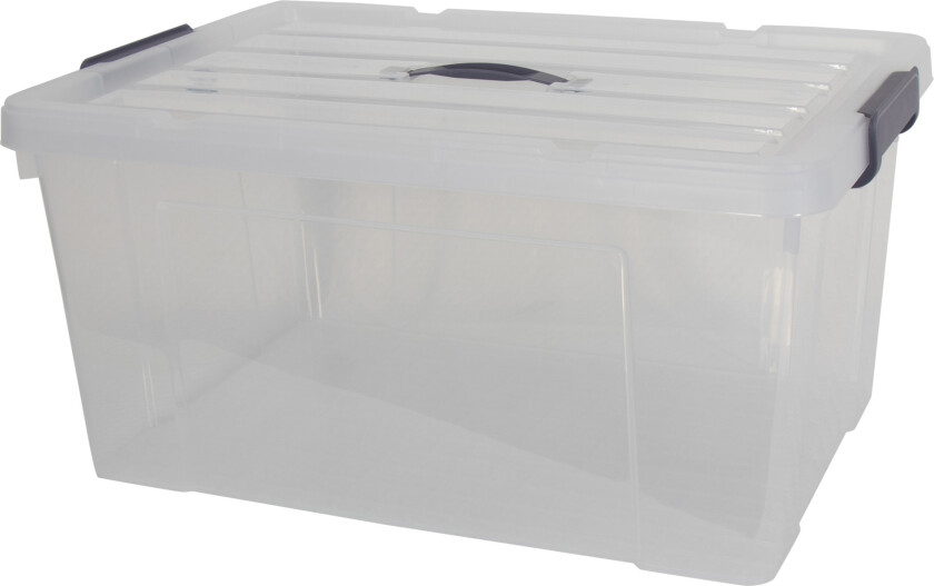 Oppbevaringskasse - 35 liter - Praktisk oppbevaringsboks med tettsluttende lokk - Gjennomsiktig plastkasse