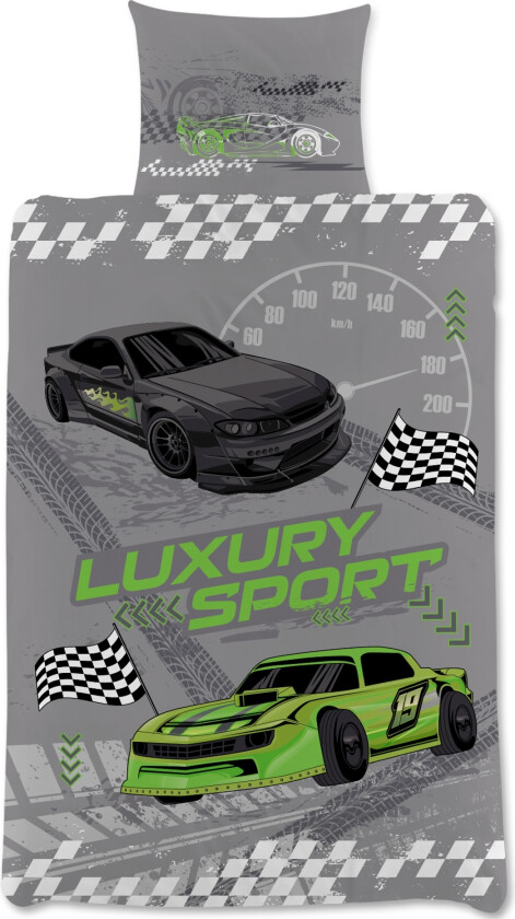 Barnesengetøy med racerbiler - 140x200 cm - Sengetøysett i 100 % bomull - Sengetøy til barn