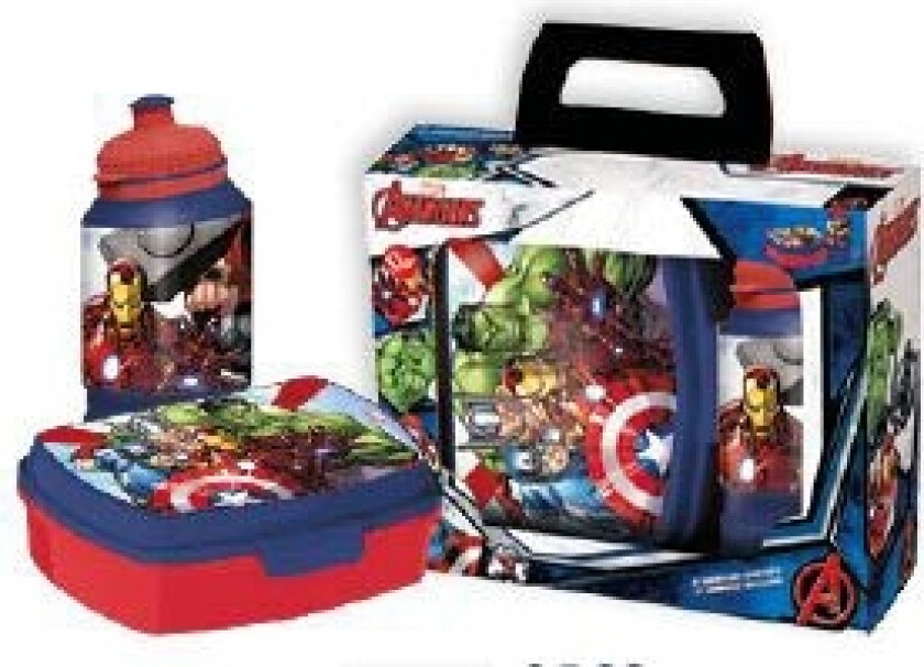 Avengers matboks med drikkeflaske - matbokssett i 2 deler for barn - Marvel