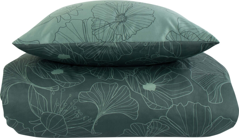 Sengetøy 140x220 cm - Vendbart design i 100% bomullssateng - Big Flower grøn - Sengesett fra By Night
