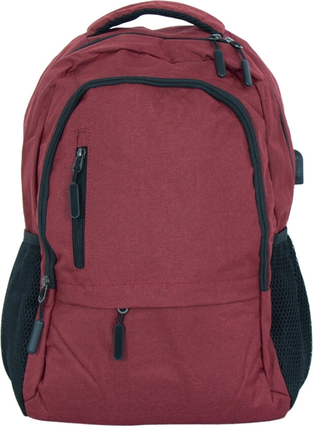 Ryggsekk med USB-A-kabel - Rød datamaskinryggsekk for 15" bærbar PC - 48x33x18 cm