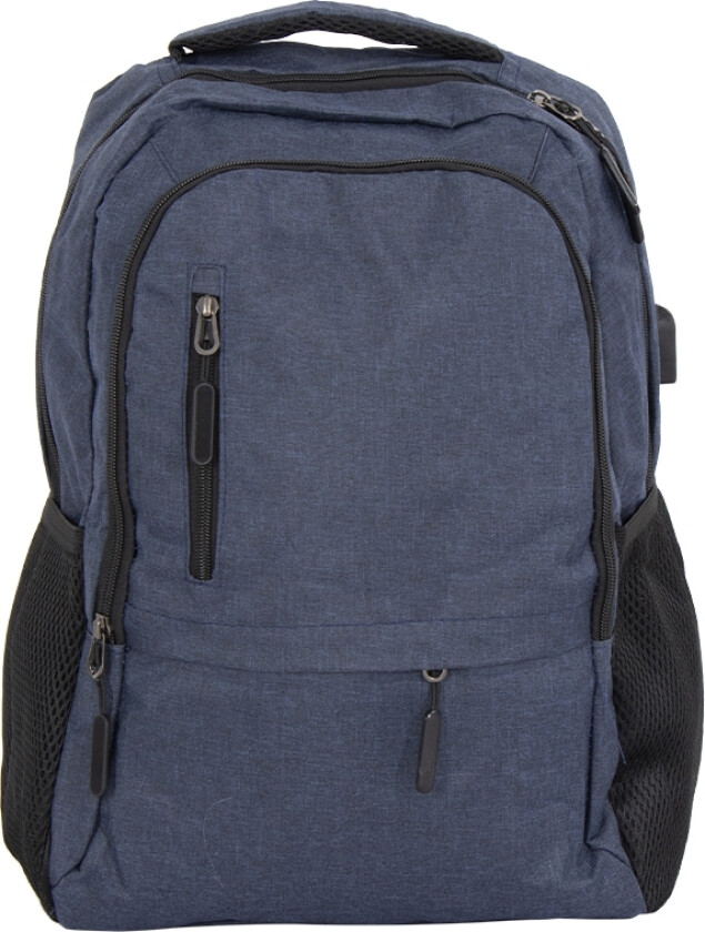 Ryggsekk med USB-A-kabel - Blå ryggsekk for 15" laptop - 48x33x18 cm