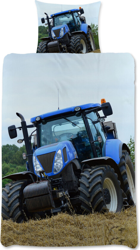 Sengetøy med traktormotiv - 140x200 cm - Vendbart sengesett med blå traktor - 100 % bomull - Flott barnesengetøy