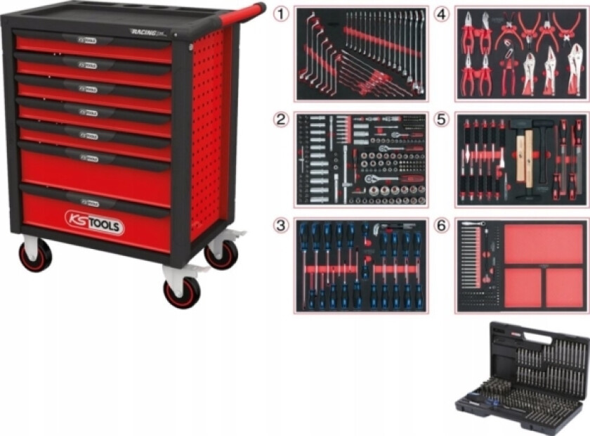 Ks Tools Werkzeug-Maschinen Gmbh Racingline Svart/Rød Verkstedvogn Med 7 Skuffer Og 598 Premiumverktøy (826.7598)