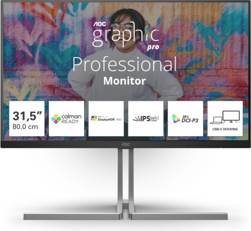 Aoc U32u3cv, 80 Cm (31.5"), 3840 X 2160 Pixlar, 4K Ultra Hd, Lcd, 4 Ms, Svart