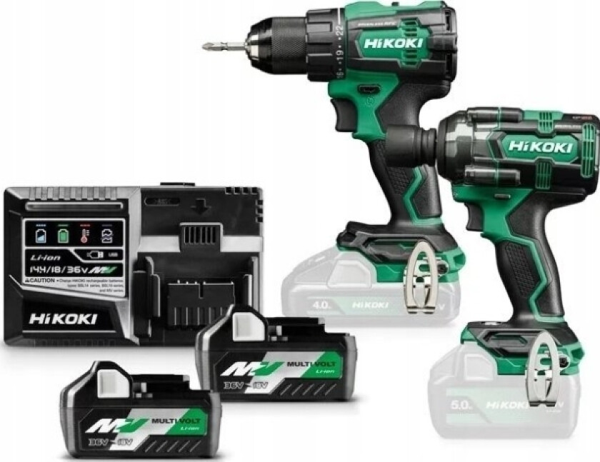 Hitachi Hikoki Elektroverktøysett. 36/18V Kc18de Wjz (Ds18de + Wr18dh) Multivolt 2X5,0Ah Hitsystem