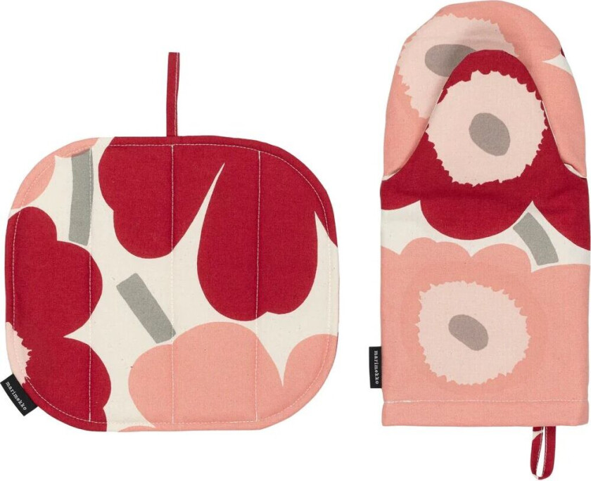 Pieni Unikko grytevott + gryteklut 2 deler Cotton-dark cherry-rose