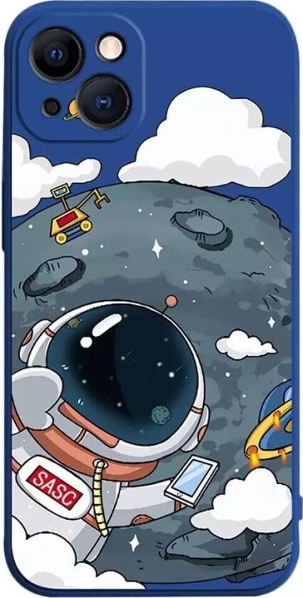 iPhone 14 Plus Fleksibelt Deksel av Plast med Trykk - Astronaut På Månen / Blå