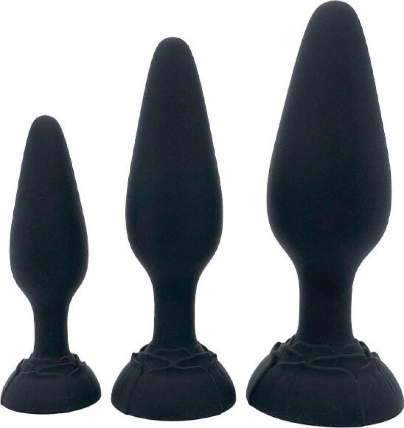 Sort Analplugg-sett i Silikon m/ sugekopp (3 stk)