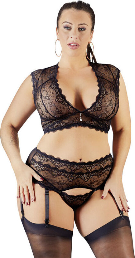 Undertøysett Med Sorte Blonder - Cottelli Collection Plus - 4XL