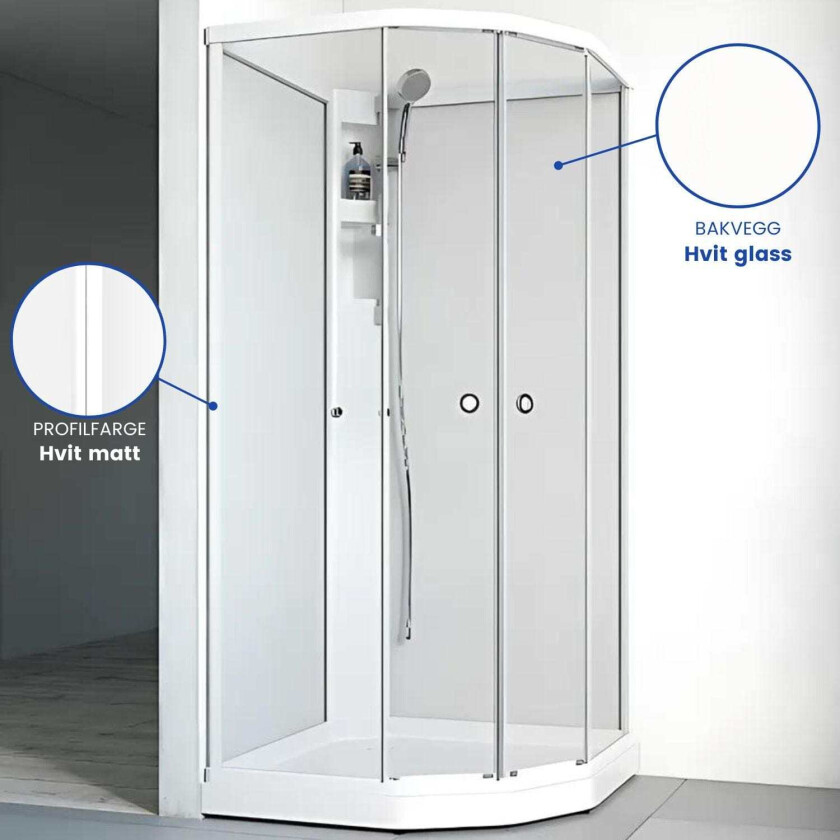 Flow Semi Dusjkabinett Hvit / 81x91cm Glass