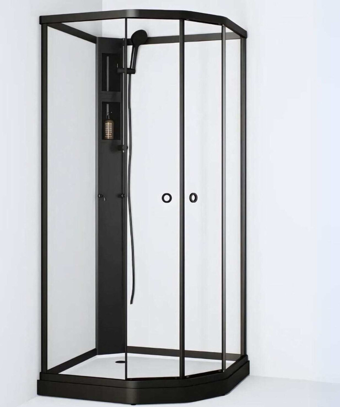 Flow Semi Dusjkabinett Svart / 71x91cm Hvit Glass