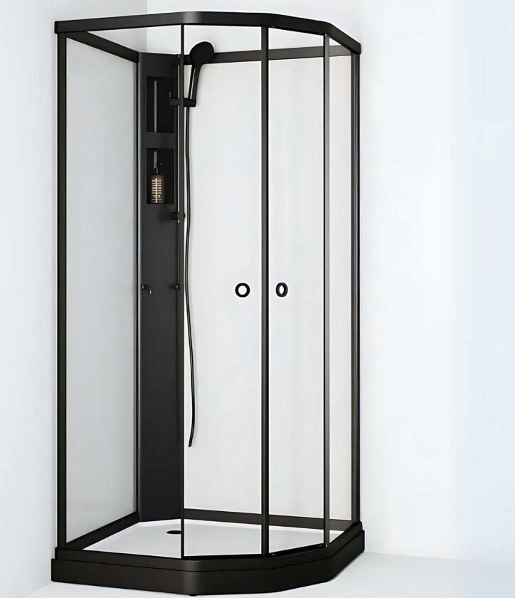Flow Semi Dusjkabinett Svart / 81x81cm Klart Glass