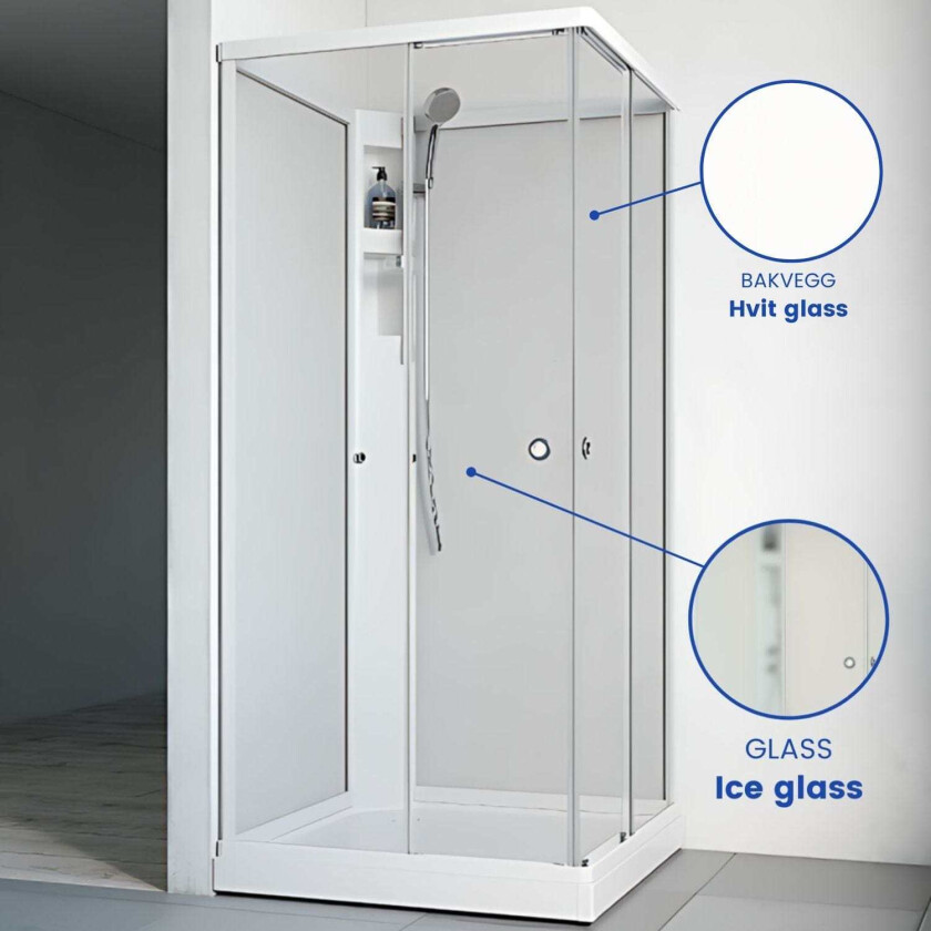 Flow Rett Dusjkabinett Ice Hvit / 91x91cm Glass