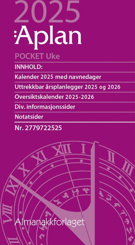 Kalender 2025 Aplan Pocket Uke Årssett