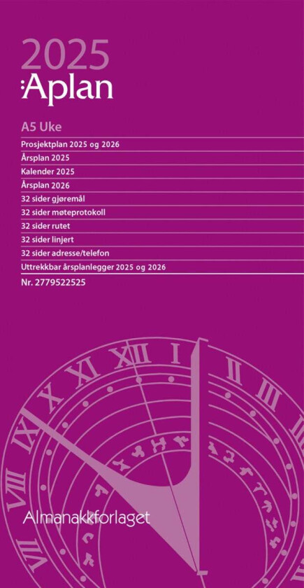 Kalender 2025 Aplan A5 Uke Årssett